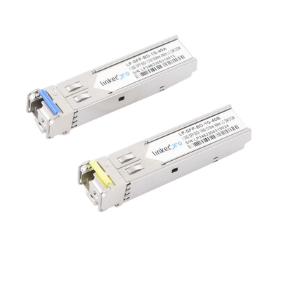 Transceptores Ópticos Bidireccionales SFP (Mini-Gbic) / Monomodo 1310 & 1550 nm / 1.25 Gbps / 1000BASE-BX / Conector LC/UPC Simplex / DDM / Hasta 40 km / 2 Piezas 