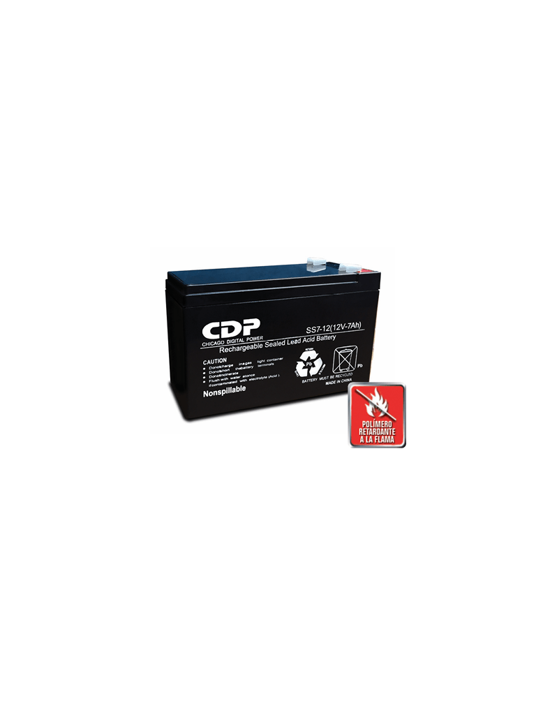 CDP Batería - B-12/7  SLB 12-7 / Batería Modelo B-12 / 7 / 12V a 7A / Libre de manteniento / Facil instalación / Compatible con CCTV y DSC #CDPDL