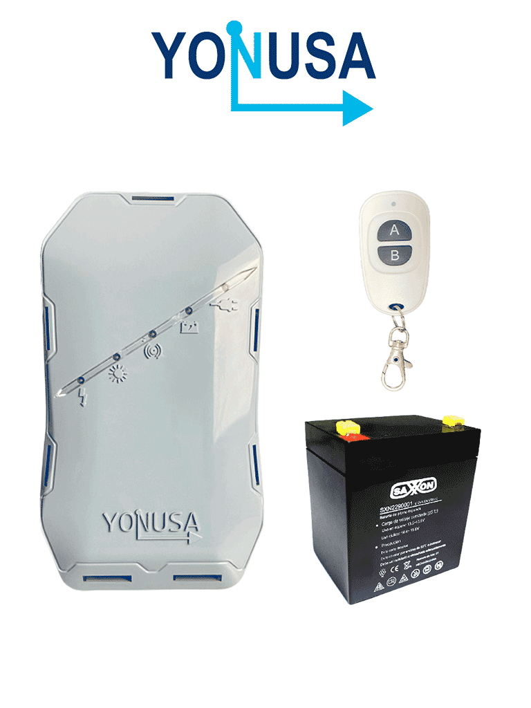 YONUSA EYHS1BAT Energizador de nueva generación para solución de cerco eléctrico. Cubre 500 metros lineales o 100 metros en 5 líneas  y batería de respaldo de 12VDC a 4.5 Ah #BFLASH