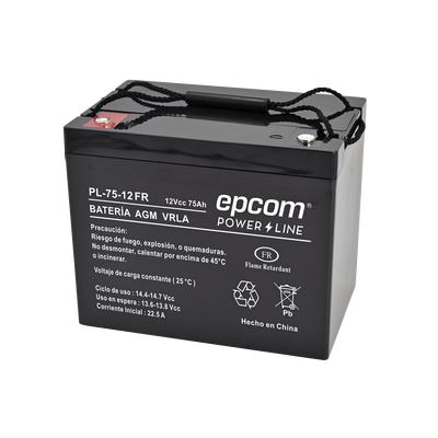 Batería 12 Vcc / 75 Ah /  UL / Tecnología AGM-VRLA / Retardante a la flama/ Uso en: Aplicaciones fotovoltaicas / Terminales tipo M6  / Cargador recomendado CHR-250. 