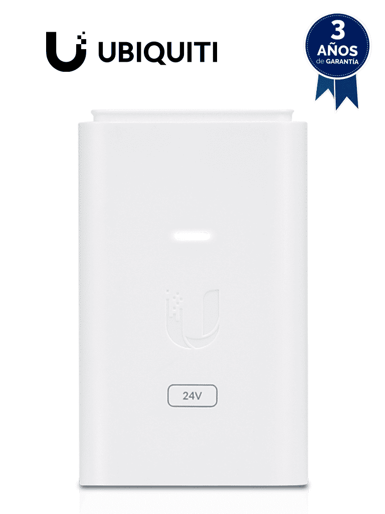 UBIQUITI  POE-24-7W-G-WH - Inyector PoE Gigabit con protección contra descargas, alimentación de 24V DC a 0.3A y capacidad para reset remoto. #UBI19DL