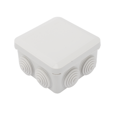 Caja Derivación-Conexión de Plástico (89 X 89 X 50 mm) con 7 Glándulas de Goma. Para Instalaciones Comerciales,  Residenciales e Industriales. Cerrado a Presión. 