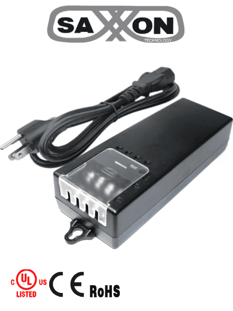 SAXXON PSU1250D4D - Fuente de Poder de Poder de 4 Canales 12 Vcc 5 Amperes/ 1.25 Amper por Canal/ Color Negro/  Entrada 100 V ca - 240 V ca/ Con Protección de Descargas/ 