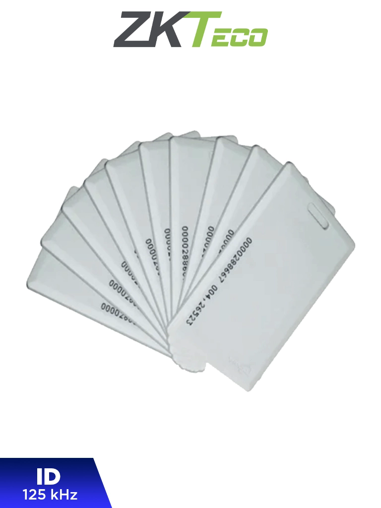 ZKTECO IDCARDKR2K - Paquete con 10 Tarjetas ID con Frecuencia de 125 kHz, Tipo Clamshell (Perforada y Grosor de 1.88 mm) con Folio Impreso #ZK11 #NOV 