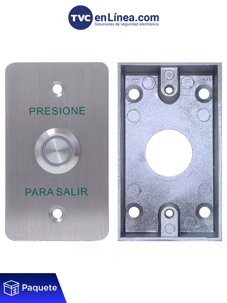 YLI YWP880BLED800AM - Paquete con Botón de Salida Mecánico con Indicador LED (Verde) y Caja de Montaje Metálicos para Instalación Segura