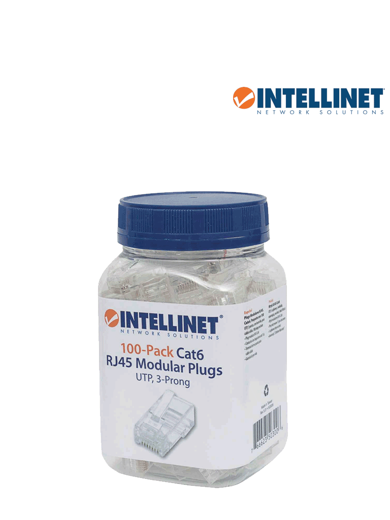 INTELLINET 503006 - Enchufe RJ45 CAT6 sólido UTP, bote de 100 piezas, con 15 micras de oro. #MCI2