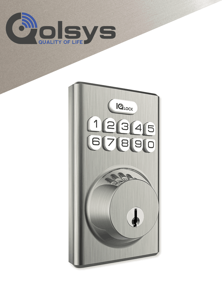 QOLSYS IQDLK-PGK-SN Cerradura con botón pulsador - Cerradura Inteligente PowerG, color Níquel Satinado (Satin Nickel) #IQ