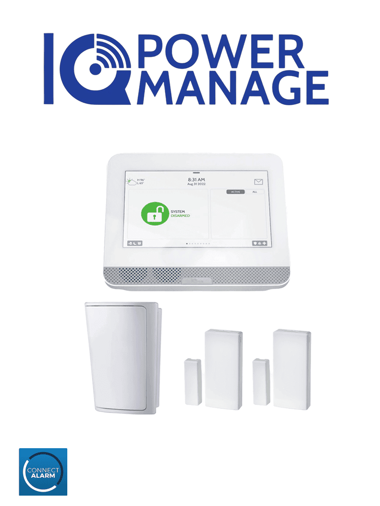 QOLSYS IQ4HUB POWER MANAGE PACK - Paquete que contiene Sistema de Alarma IQ4 HUB autocontenido, con pantalla táctil de 7", 1 sensor PIR inalámbrico PG9914 y 2 sensores magnéticos inalámbricos PG9303 #IQPM