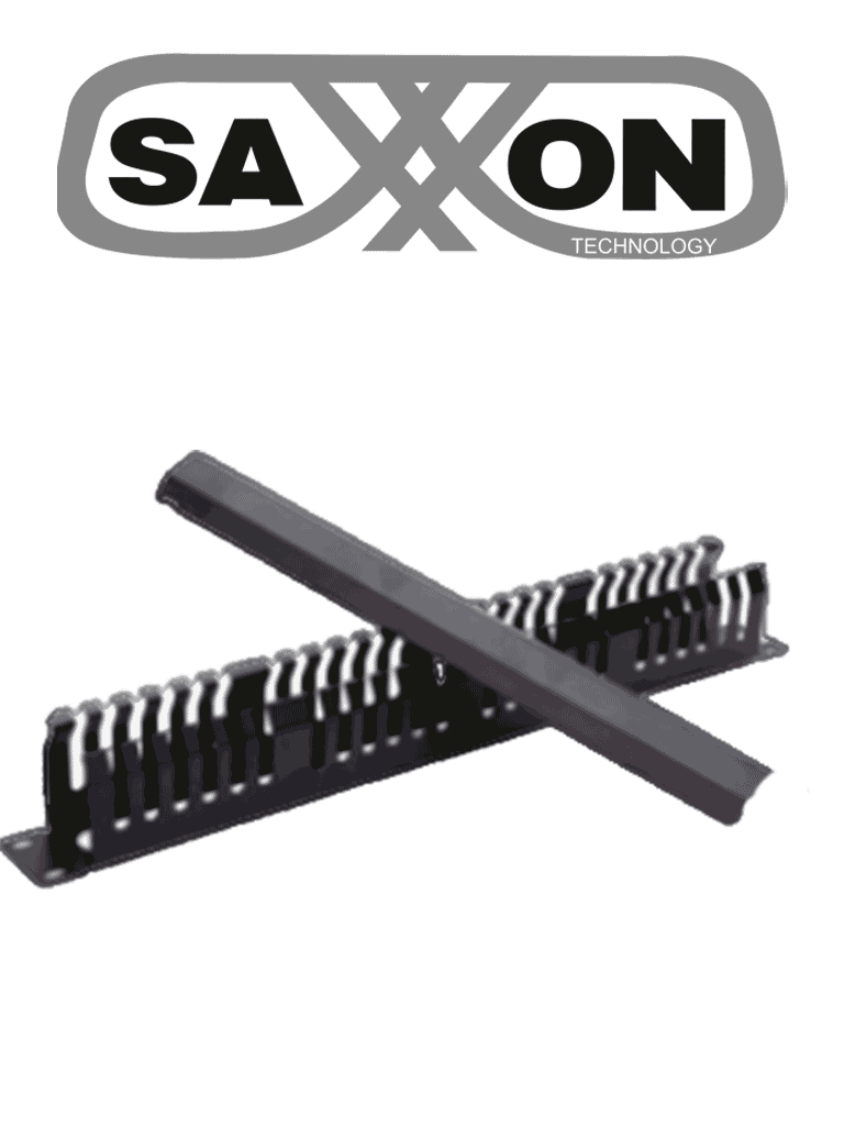 SAXXON SXORGNET24P - Organizador de cables horizontal con tapa para rack de19" / 1U / 24 posiciones / Color Negro /  Tapa y Base Metálica