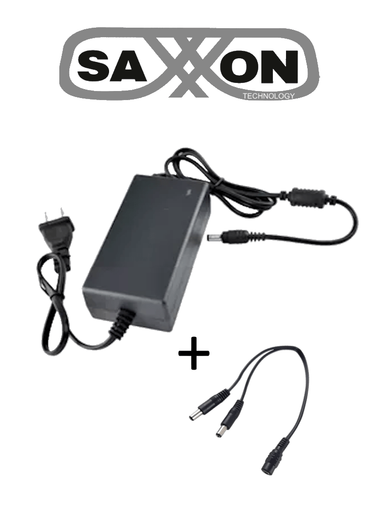 SAXXON SW001202SXF52PAQDIV - Fuente de Poder Regulada 12VCD 2 Amper + 1 Divisor de Energía 2 Conectores macho