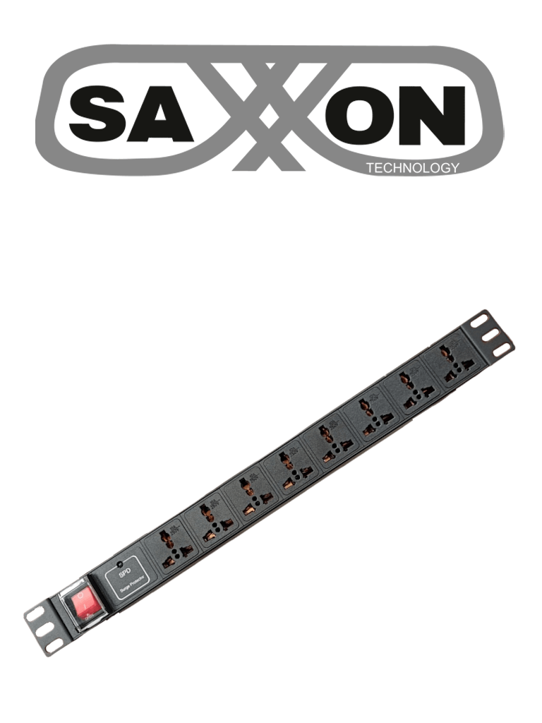 SAXXON SXPDU8P16A- Barra PDU con 8 Contactos Individuales , 15 Amp , 120V , 1UR , Protección contra rayos , Aleación de Aluminio