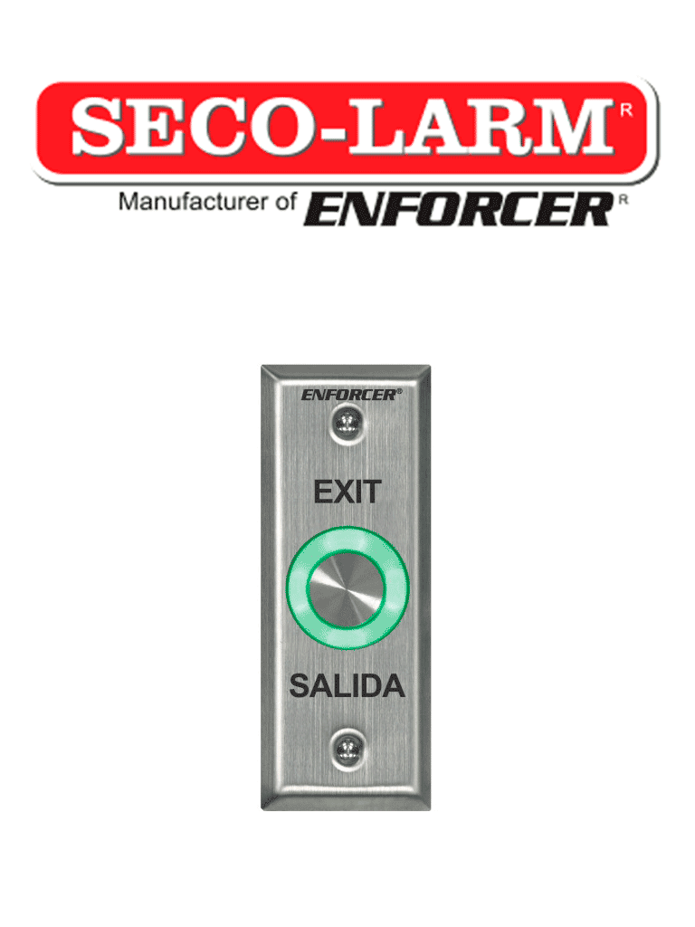 Seco-Larm SD6176SS1Q - Botón de salida piezoeléctrico de acero inoxidable IP 65 con Luz LED verde / Salidas NO y NC 