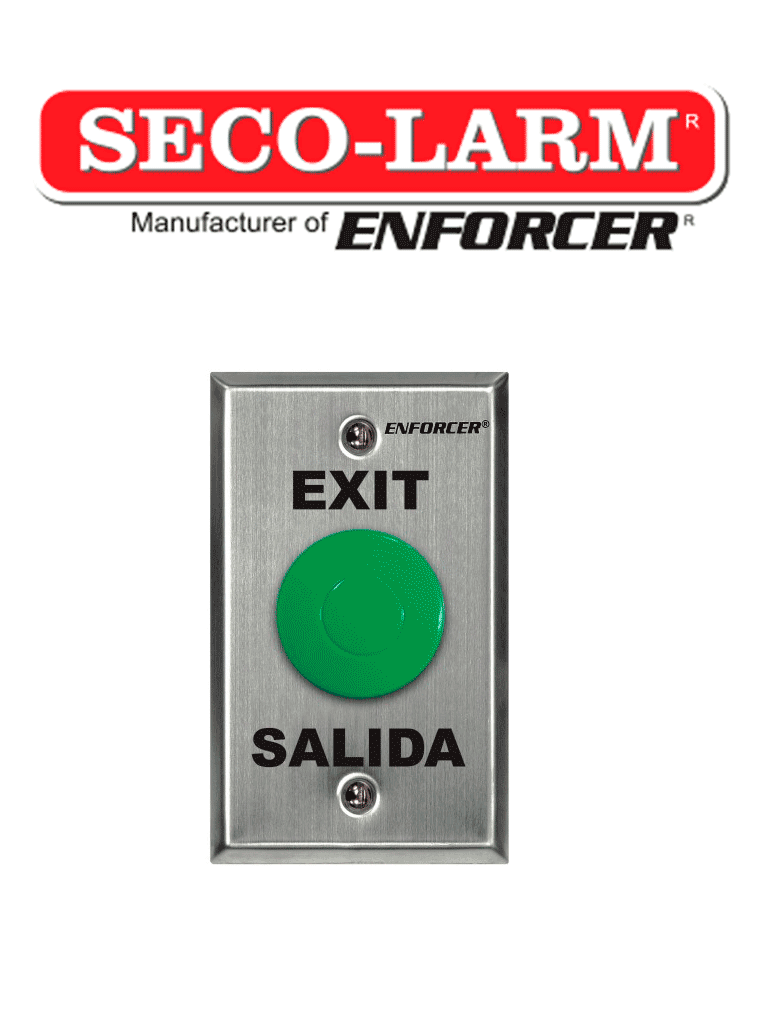 Seco-Larm SD7201GCPE1Q - Placa Con Botón Para Presionar De Color Verde De Salida. "Exit" y "Salida," SPDT 