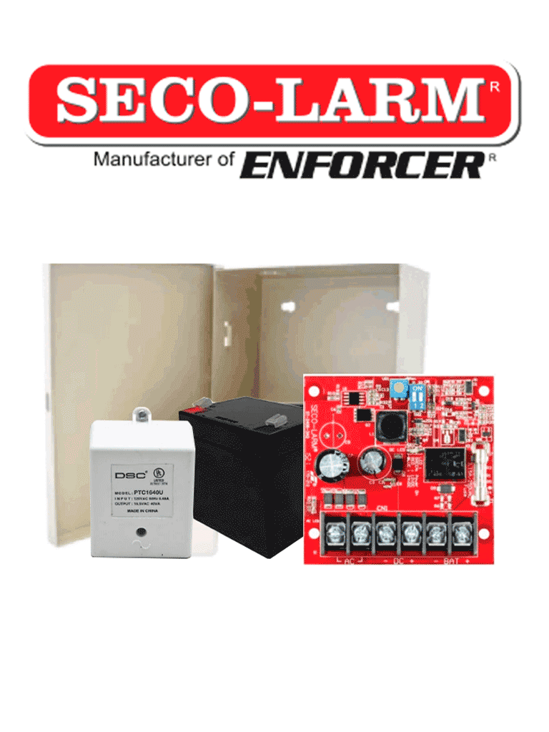 Seco-Larm Kit Fuente De Poder 1 - Kit De Poder Contiene 1 Fuente De Poder De 1.5 Amp, Bateria De Respaldo, Transformador Y Gabinete 