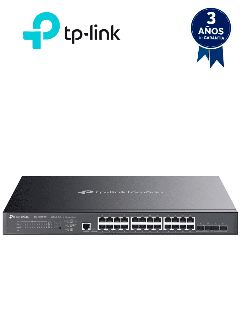 TP-LINK TL-SG3428XMP - Switch L2+ Omada PoE+ con 24 puertos PoE+ 10/100/1000 Mbps, 4 puertos SFP+ 10G y consola RJ45/microUSB, además gestión centralizada Omada/Stand-Alone, soporte Multicast IGMP, QoS y presupuesto PoE 384W, versión 3.0 #MCI1