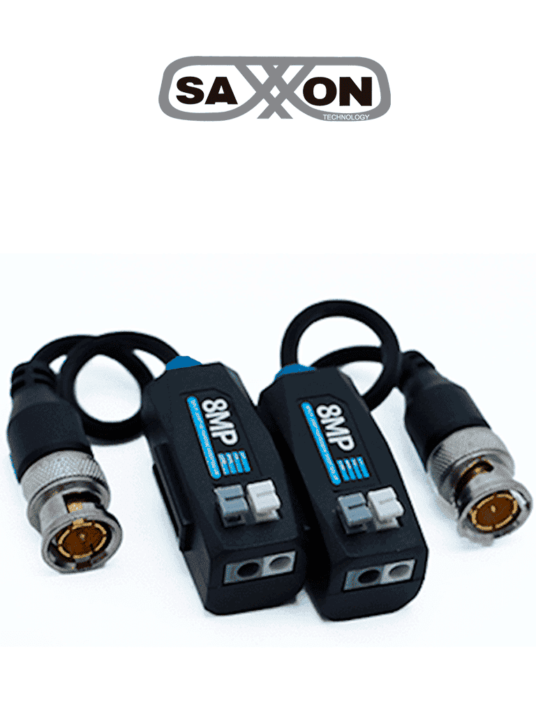 SAXXON SXCF800 - Par de Transceptores Pasivos 4K / Botónes Push /  8MP ( 4K ) hasta 200 Metros / 1080P hasta 250 Metros / Soporta HDCVI / AHD / TVI / CBVS / Fácil Conexión
