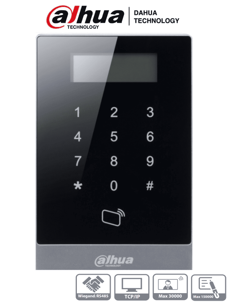 DAHUA ASI1201A-D- Teclado Touch para Control de Acceso con Paantalla LCD/ Lectora de Tarjetas ID/ Funcion Independiente/ 30,000 Usuarios/ 150,000 Registros/ Desbloqueo con Password y/o Tarjetas/ TCP/IP/ RS-485 y Wiegand/ Anti-passback/  
