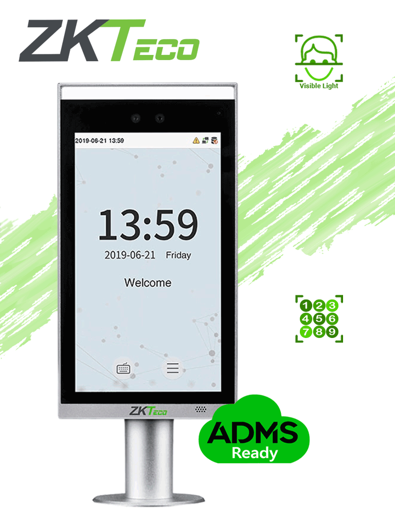 ZKTECO FACEDEPOT7BLCH - Terminal de Control de Acceso Facial / Interior / Base para Torniquete / 10,000 Rostros / 200,000 Registros / Pantalla 7” / Reconocimiento a 2m / Visible Light / Linux #VL