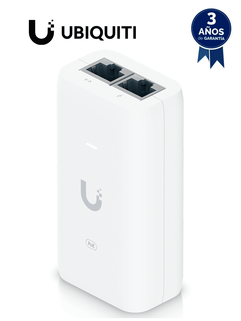 UBIQUITI U-POE-af - Inyector PoE Gigabit para equipos Ubiquiti, 48 VDC, 0.32A, compatible con estándar 802.3af, color blanco. #UBI19DL