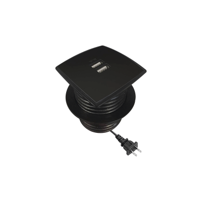 Caja cuadrada multy USB con 2 puertos USB y cable de corriente color negro 