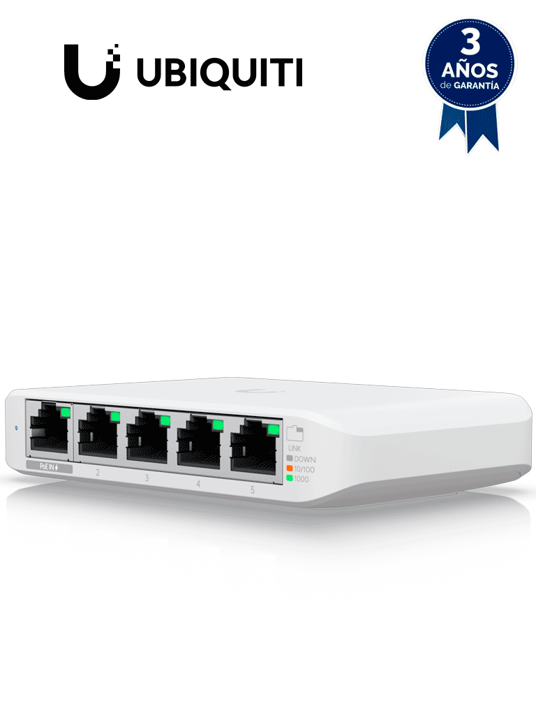 UBIQUITI USW-FLEX-MINI Switch UniFi Administrable Compacto de 5 Puertos 10/100/1000 Mbps, entrada de PoE 802.3af/at 