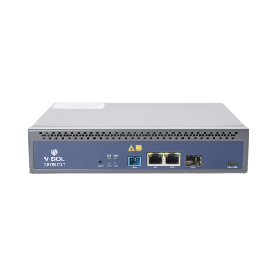 OLT de 1 puerto GPON SC/UPC + 3 puertos Uplink (2 puertos Gigabit Ethernet + 1 puerto SFP/SFP+), Fuente de alimentación redundante AC/DC , hasta 128 ONUS