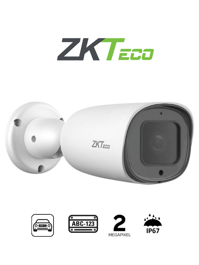 ZKTECO BL852Q38ALP - Cámara IP Bullet para reconocimiento de placas / Software LPR integrado / Lente Motorizado /  Resolución 2MP /  POE / IP67 / Audio / Alarma / Ranura para tarjeta SD 