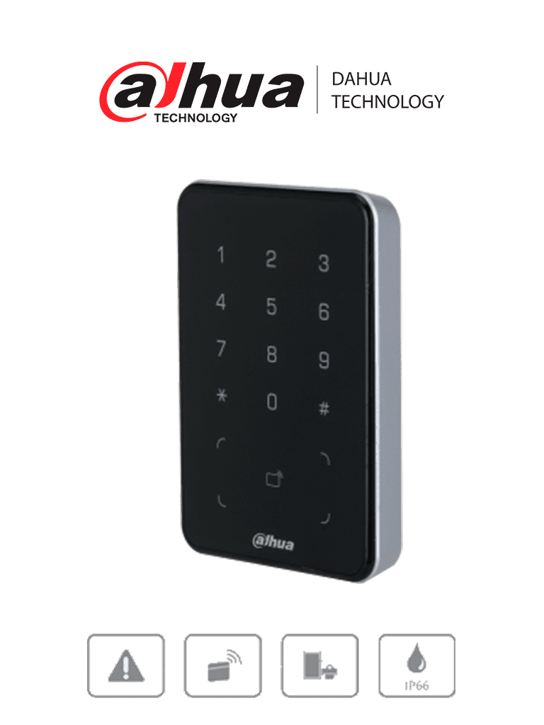 DAHUA DHI-ASR2101A-ME  - Lectora con Tecnologia Dual con Teclado para Panel de Control de Acceso/ Soporta Tarjetas ID y Mifare/ Soporta Passwords/ Wiegand y RS-485/ Soporta Uso Exterior/ 