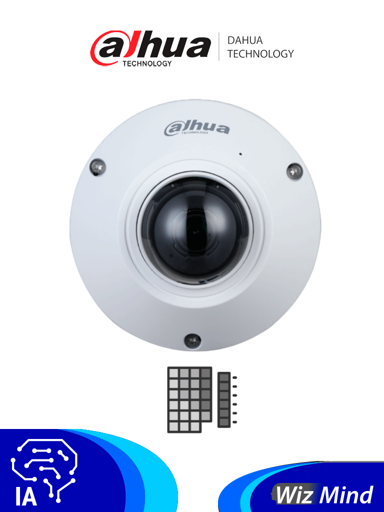 DAHUA IPC-EB5541-AS - Camara IP FishEye de 5 Megapixeles/ WizMind/ 360 Grados/ H.265/ Microfono Integrado + 1 Canal de E&S/ E&S De Alarma/ Mapa de Calor/ Conteo de Personas/ IP67/ IK10/ WDR Real/ PoE #FAB
