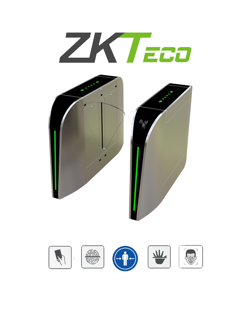  ZKTECO FBL300 - Barrera Peatonal Tipo Flap Bidirecc. / 2 Chasis Acero SUS304// Aleta de Acrílico/ 110V/ 35 Personas x Min/ Carril 60 cm/ Exterior Protegido/ 2 millones de Ciclos/ 5 pares de Infrarrojos / No cuenta con Lectores y Panel