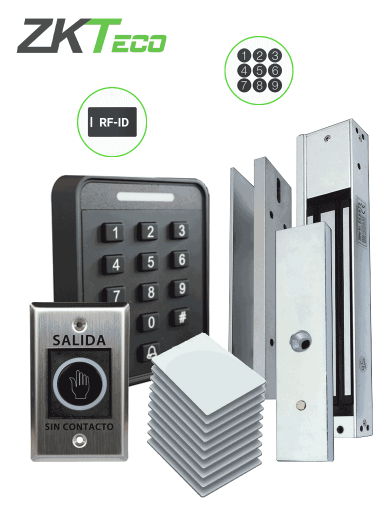 ZKTECO SA40KIT -  Control de acceso KIT - Kit de acceso autónomo solución para una puerta que incluye: 1 SA40 Control de Acceso / 1 Electroimán LM1802 300Lbs / 1 Botón de salida TLEB1 / 10 Tarjetas 125 Khz 