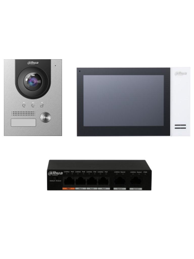 DAHUA KTP01(S) - Kit de Videoportero IP con Frente de Calle metálico, Monitor y Switch POE/  Pantalla LCD Touch de 7"/ Camara 2MP Antivandalico/ Ranura SD 4GB/ IP65/ Soporta 8 Sensores de Alarma. #TocToc