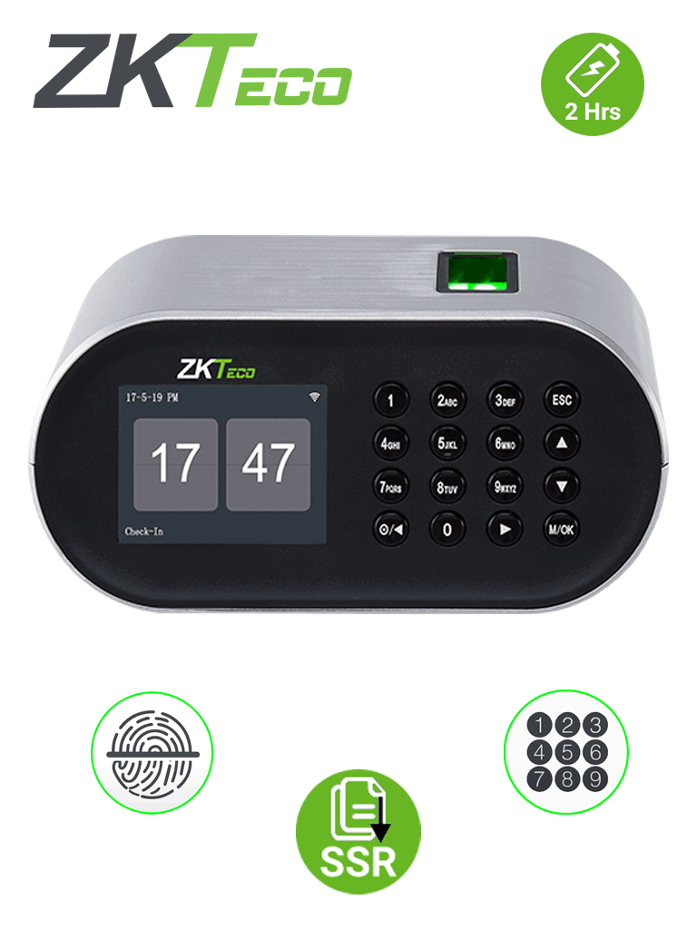 ZKTECO D1 - Control de Asistencia Básico / 1000 Huellas / Función SSR / Descargas  USB en Hoja de Cálculo / 2 Horas de Respaldo / Para Escritorio