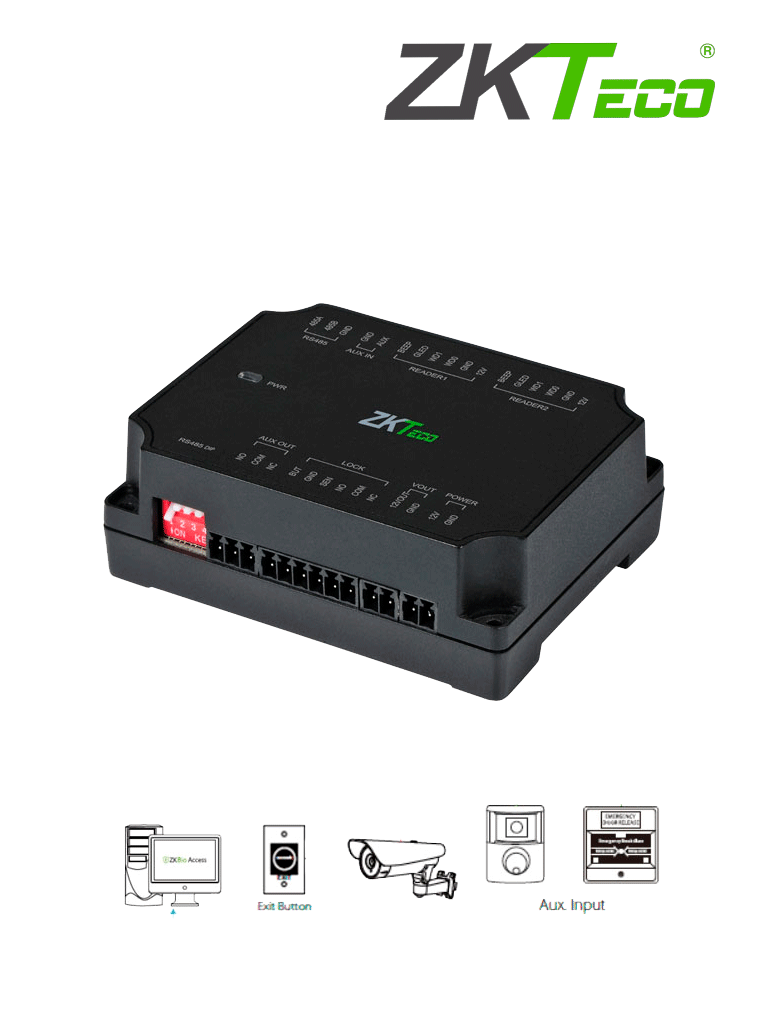 ZKTECO DM10 -  Expansor para Panel de Control de Acceso C2-260 ZKT0720004 para Aumentar 1 Puerta por medio de RS485 / Agregando el Expansor DM10 puedes Aumentar y Controlar hasta 8 Puertas / Cuenta con Comunicación Wiegand / 