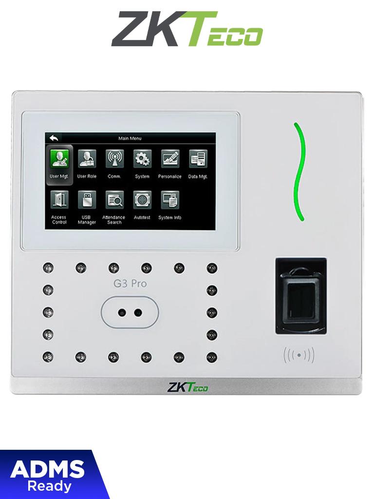 ZKTECO G3PRO - Control de Asistencia y Acceso Básico con Autenticación Facial (12000 Rostros), Huella Digital BioID+ (20000), Tarjeta ID 125 KHz (20000), Verificación Palma (6000), Registro de 200,000 Eventos, Green Label y TCP/IP #HD8 #ZK9 #CM1 #MCI2
