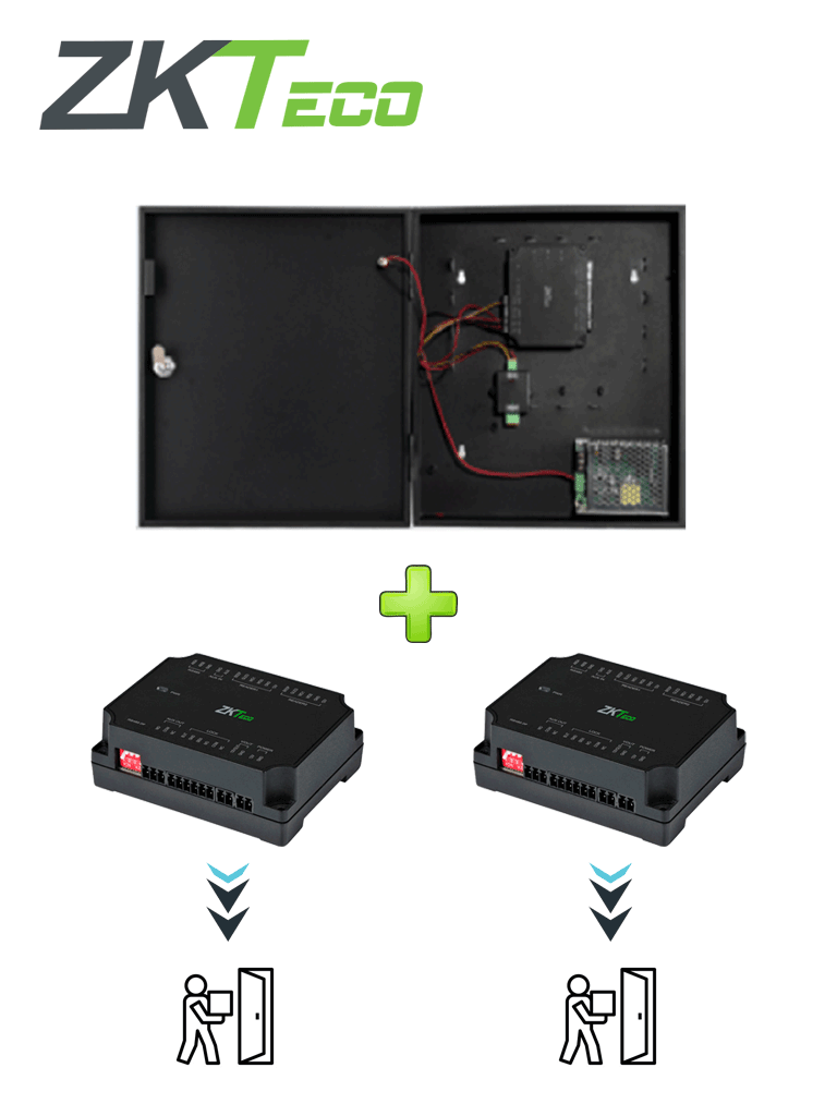 ZKTECO C2260BP - Paquete de Panel de Control de Acceso para 2 puertas con Gabinete Metálico / Incluye 2 Expansores DM10 Para 2 Puertas Adicionales / Comunicación RS485 