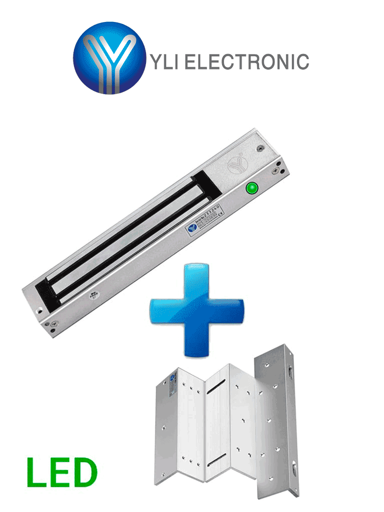 YLI YM280NLEDPAK - Paquete de Cerradura Magnética YM280N con Led y Soporte de Fijación tipo ZL / Fuerza de Sujeción 280kg (600LB) / Para puertas de madera, vidrio y metálicas