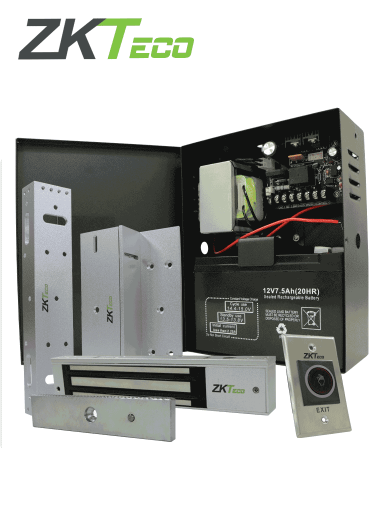 ZKTECO ACAKIT - Kit de accesorios de control de acceso / 1 Boton de salida / 1 Cerradura electromagnética / 1 Fuente de alimentación ininterrumpida / 1 Bateria de respaldo / 1 soporte