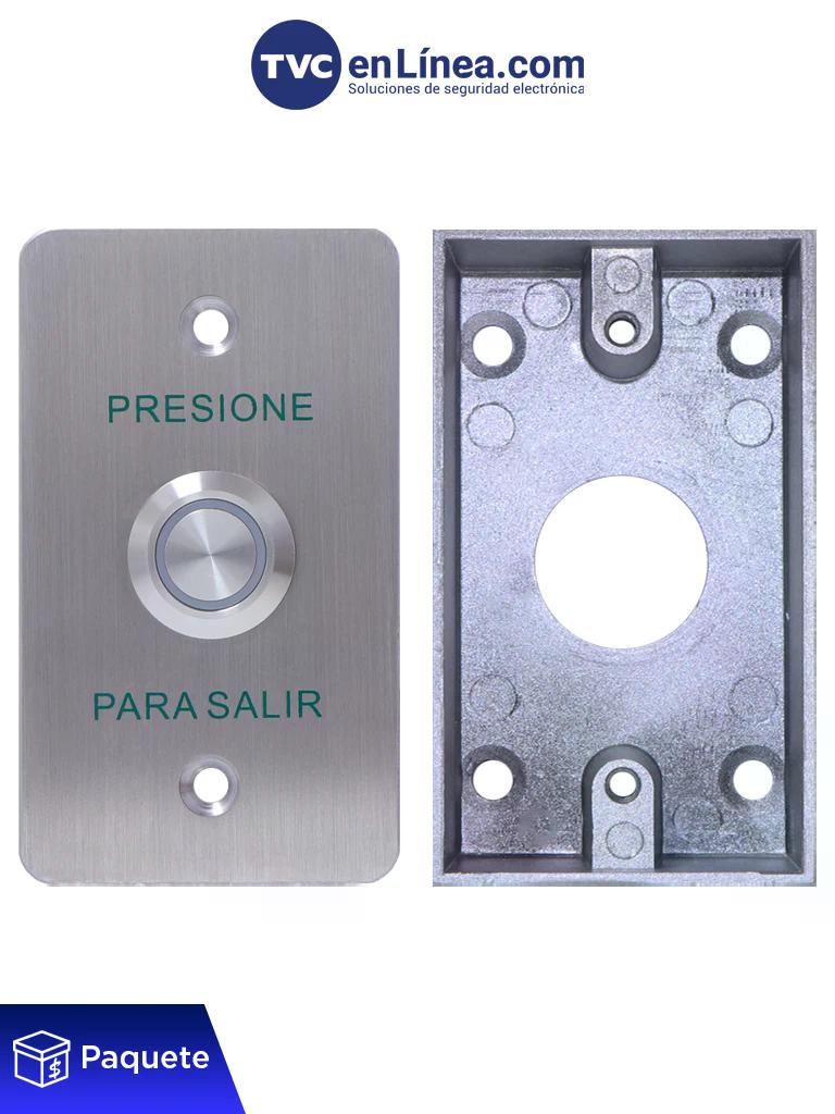 YLI YWP880BLED800AM - Paquete con Botón de Salida Mecánico con Indicador LED (Verde) y Caja de Montaje Metálicos para Instalación Segura