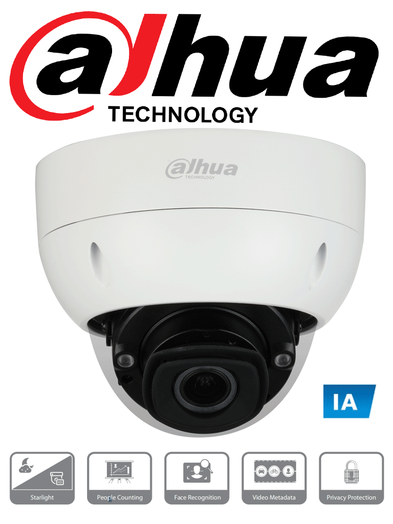 DAHUA IPC-HDBW7442HN-ZFR-0832- DC - Cámara IP Domo Antivandálica Resolución de 4 MP/ Lente Mot. 8 a 32mm/ ∢ 40°-15°/ IR 80 mts/ IA WizMind/ Rec. Facial/ Metadatos de Video/ Cont de Personas/ Starlight/ ePoE/ WDR/ H.265/ IP67/ IK10/ E&S Alarma/ E&S Audio/ 
