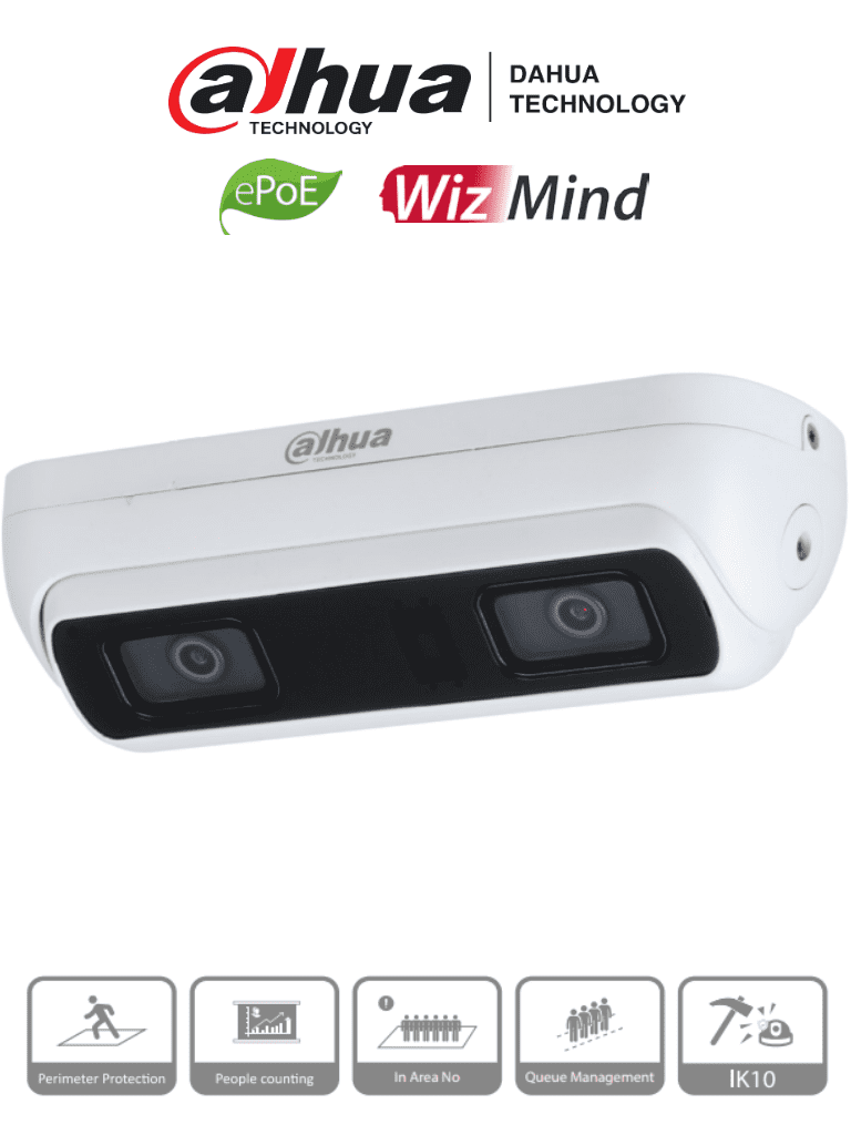 DAHUA IPC-HDW8341XN-3D-0360B-S2 - Cámara IP Dual Resolución de 3 MP/ Lente 3.6 mm/  ∢ 79°/ IR 20 mts/ IA WizMind/ Cont. de Personas/ Personas en Areas/ Gestion de Filas/ Starlight/ ePoE/H.265+/ IP67/ IK10/ Micrófono/ Sirena/ E&S Alarma y Audio