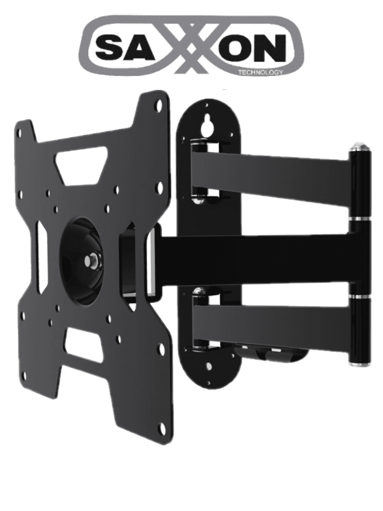 SAXXON SXVMLT12D - Soporte de Pared para Pantallas de 23 a 37 Pulgadas/ Soporta 25 Kg de Carga/ Brazo de Doble Articulación/ Angulo Ajustable/ Distancia a la Pared de Hasta 47.3 cm/  Aluminio/ VESA 75/ 100/ 200/ Diseño Ergonómico/